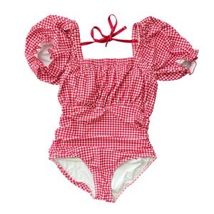 Love + Grow Clothing Red Gingham One Piece Swimsuit Womens S Cottagecore Beach